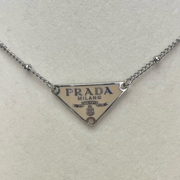 Upcycled Nude & Silver Triangle Plate Satellite Chain Necklace - Picture 2 of 4